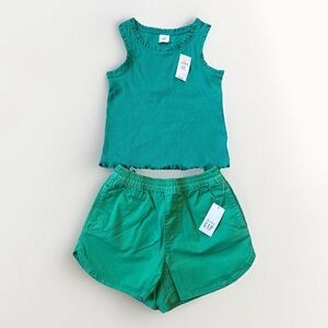 Gap Toddler Rib Lace Tank Top And Pull On Cotton Shorts Green - Size 4T